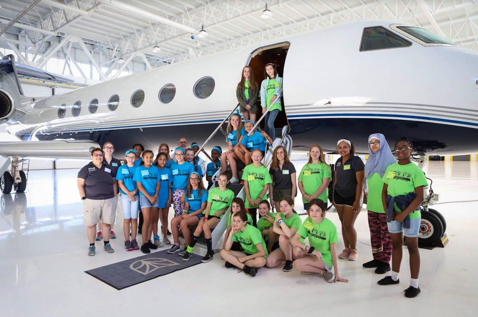 Students touring an aircraft